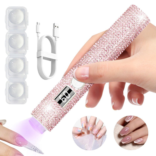 peccera Handheld UV Light for Gel Nails, Glitter UV Nail Lamp, Cordless Portable Mini Gel Nail Lamp for Fast Curing, Rechargeable LCD Polish Nail Dryer for DIY Manicure Decor - Pink Diamond