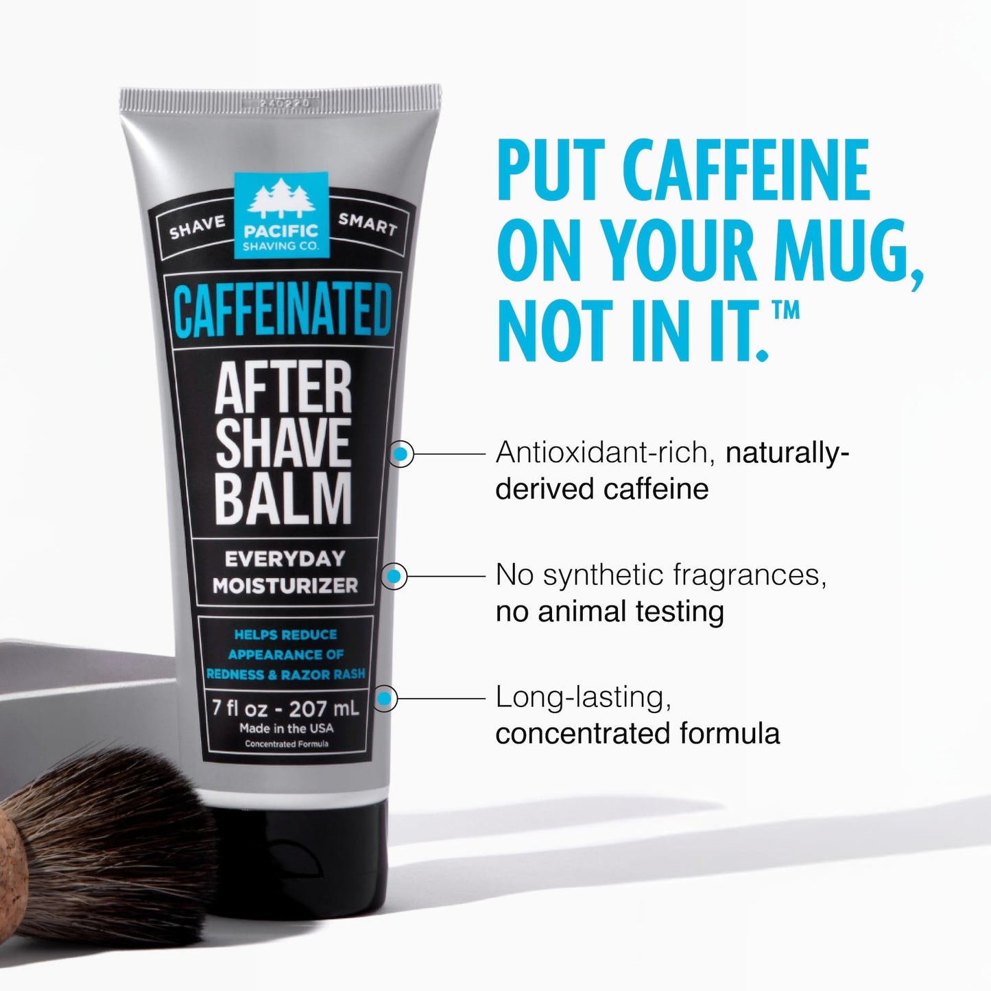 Pacific Shaving Company Caffeinated Aftershave, Men's Grooming Product - Antioxidant Daily Face Lotion + After Shave - Spearmint Post Shave Balm for Sensitive Skin (3.4 Fl Oz, 3 Pack)
