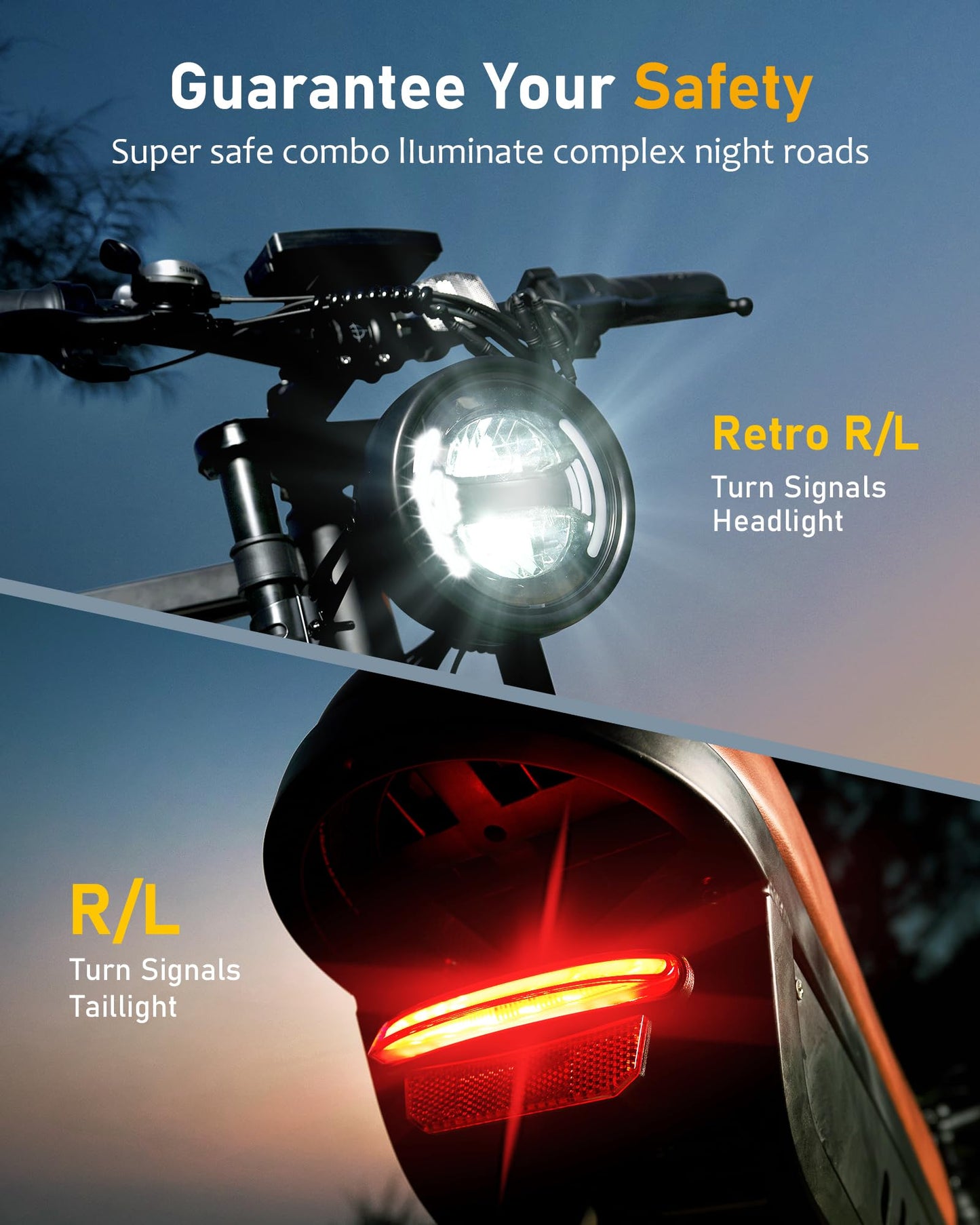 R6 Retro Electric Bike for Adults 1500W Motor, 20MPH, Max 75 Miles Electric Motorcycle, 20" Fat Tire Electric Dirt Bike, Shamano 7-Speed E-Bike Full Suspension, R/L Turn Headlight