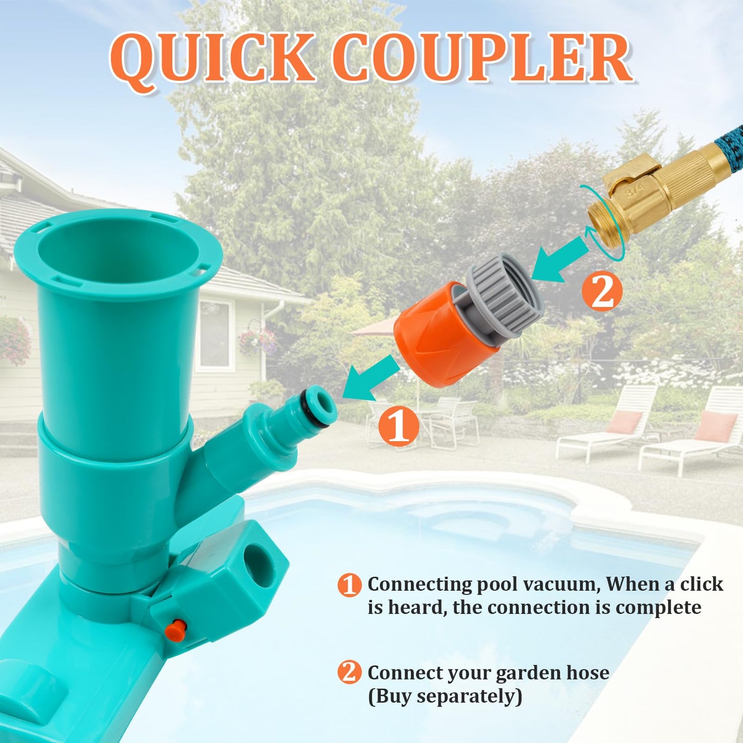 POOLWHALE Portable Pool Vacuum Jet Underwater Cleaner W/Brush,Bag,6 Section Pole of 56.5"(No Garden Hose Included),for Above Ground Pool,Spas,Ponds & Fountains