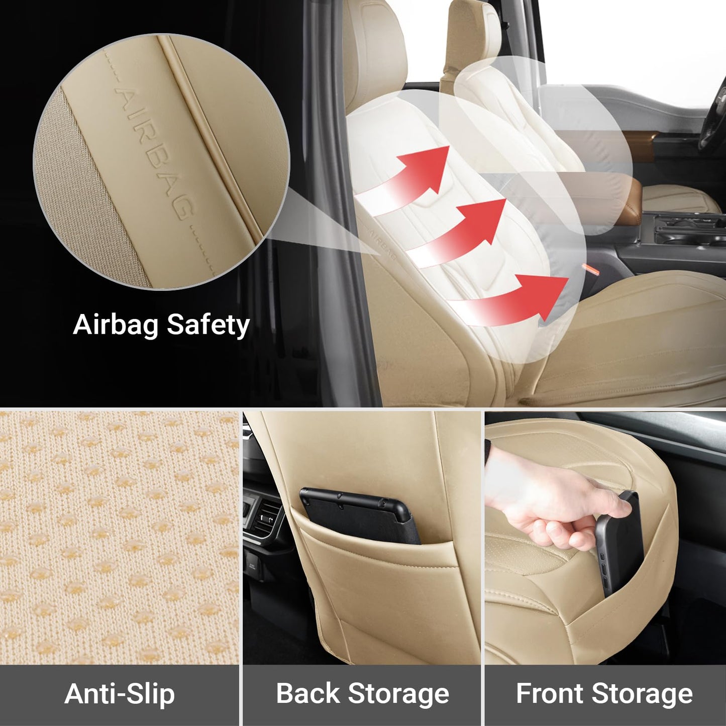 Coverland Custom Car Seat Covers Compatible with 2010-2025 Subaru Outback - Premium Leather Non-Slip Memory Foam Waterproof Seat Cover Custom fit Interior Protector [Front Seat-Beige]