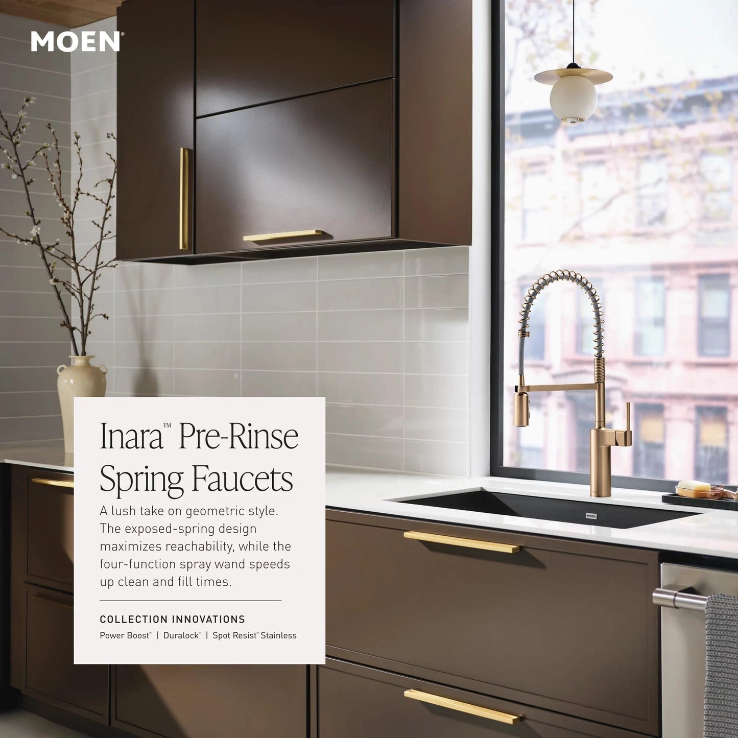 Moen Inara Matte Black Spring Pulldown Kitchen Faucet with Pre-Rinse and Power Boost, Modern Kitchen Faucet, One-Handle Easy Installation, 87863BL