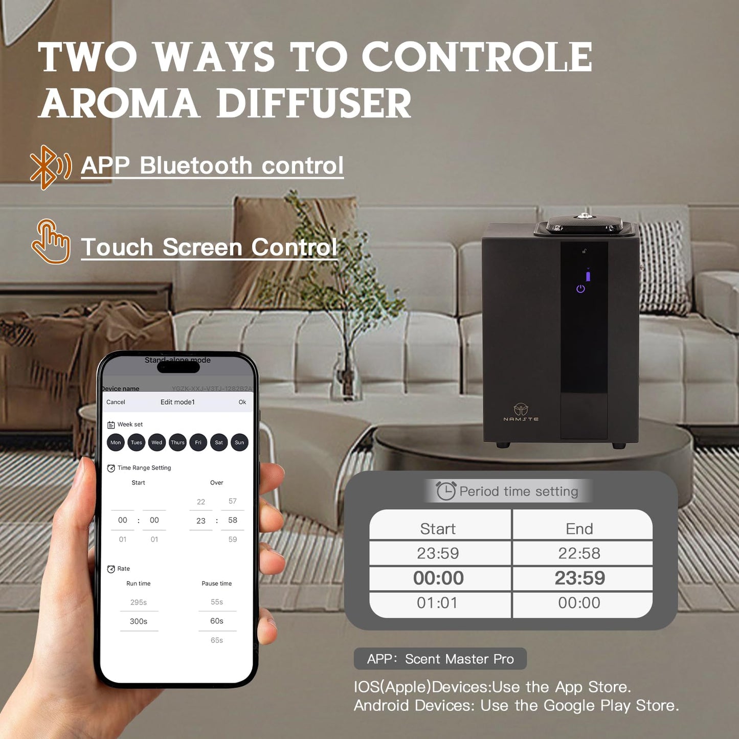 Namste Waterless Essential Oil Diffuser 4000 Sq. Ft, HVAC Scent Diffuser - 800ML Metal Aroma Diffusers with APP & Touch Control, Aromatherapy Machine Ideal Gift for Home Hotel Office Large Room