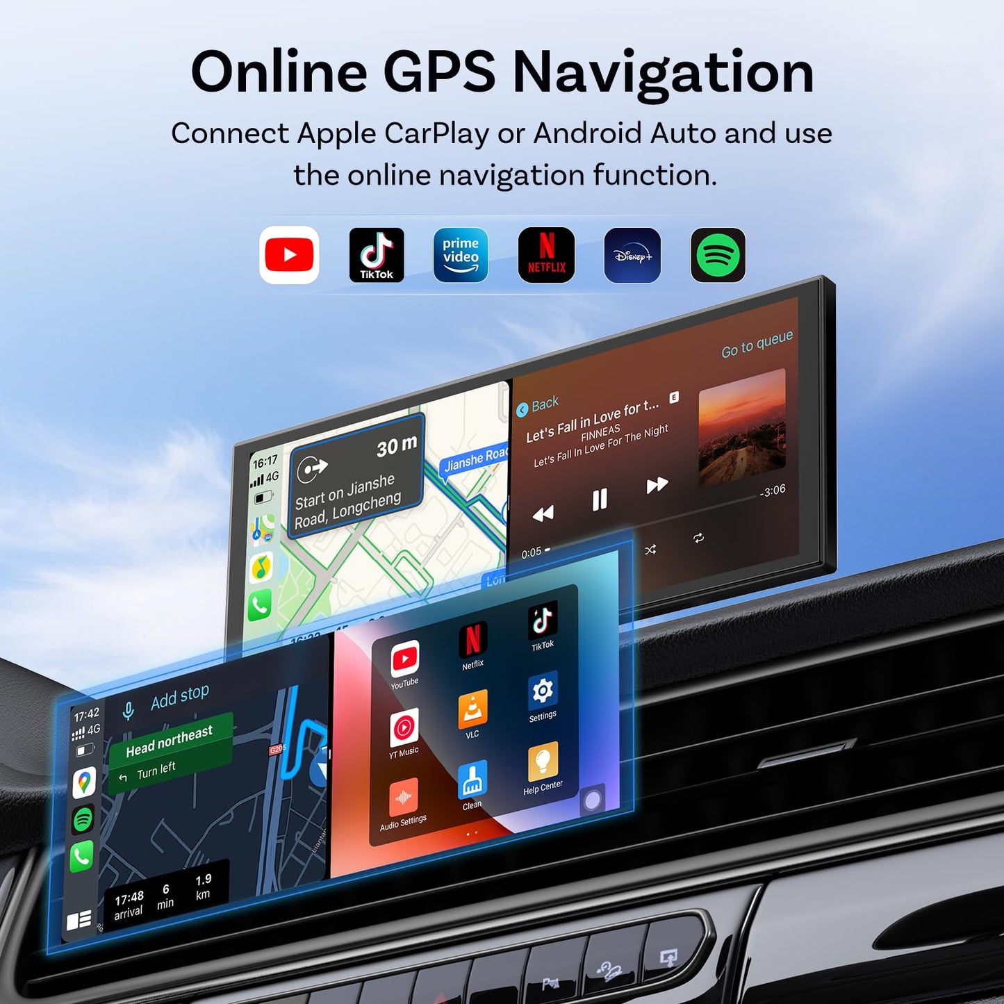 OTTOCAST 11.4" Carplay Screen for car with Netflix YouTube and Backup Camera for iPhone(iOS 8+), Android Auto(Android 10+), Built-in Apps, Navigation, Android 13 OS