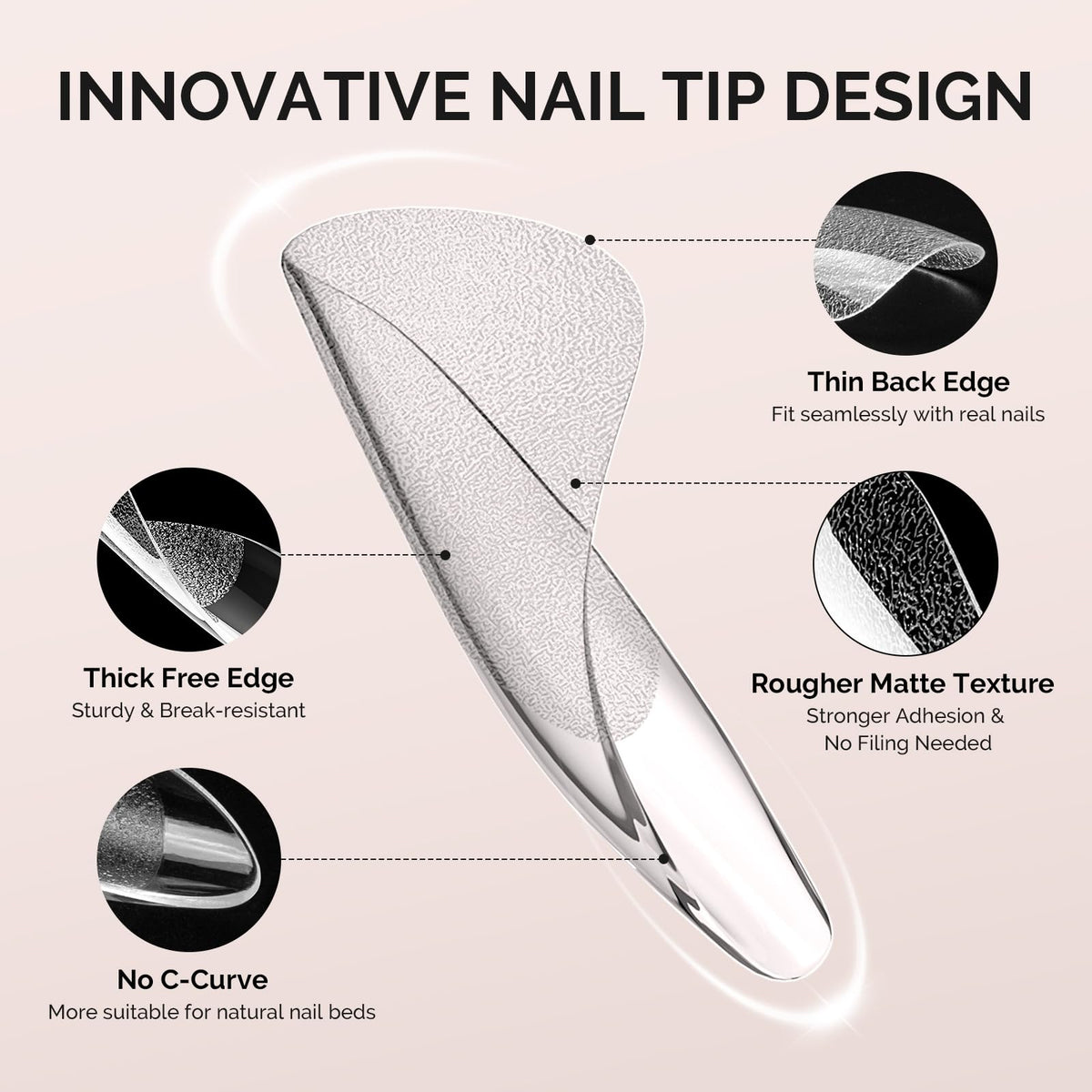 MelodySusie Half Cover Short Almond X Nail Tips - 600Pcs 15 Sizes Clear Acrylic, Half Matte Press on Nails for DIY Extension & Salon Use, Pre-Shaped for Long-Lasting Manicure