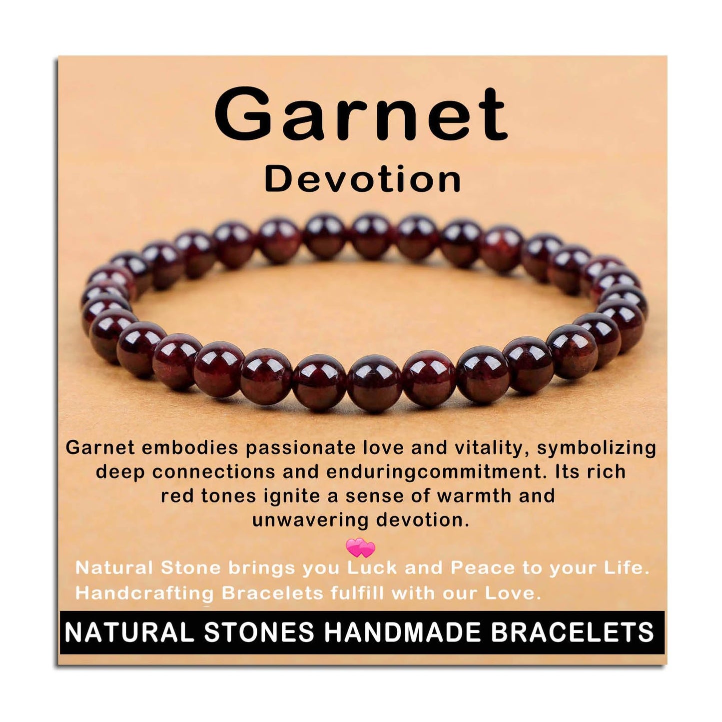 AD Beads Handmade Gemstone Stretch Elastic Bracelet Crystal Healing Reiki Nature's Beauty and Spiritual Essence Unisex (6mm, Garnet (Devotion))