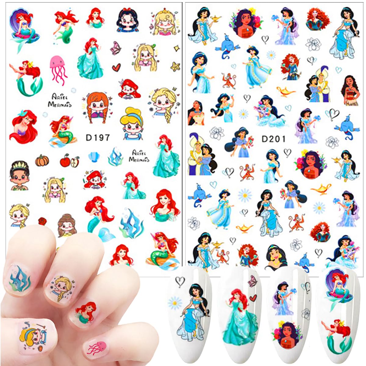 Cute Cartoon Nail Art Stickers Cartoon 3D Self Adhesive Nail Art Supplies Designer Nails Stickers Cute DIY Nails Designs Decals Art Decorations for Women 6 Sheets