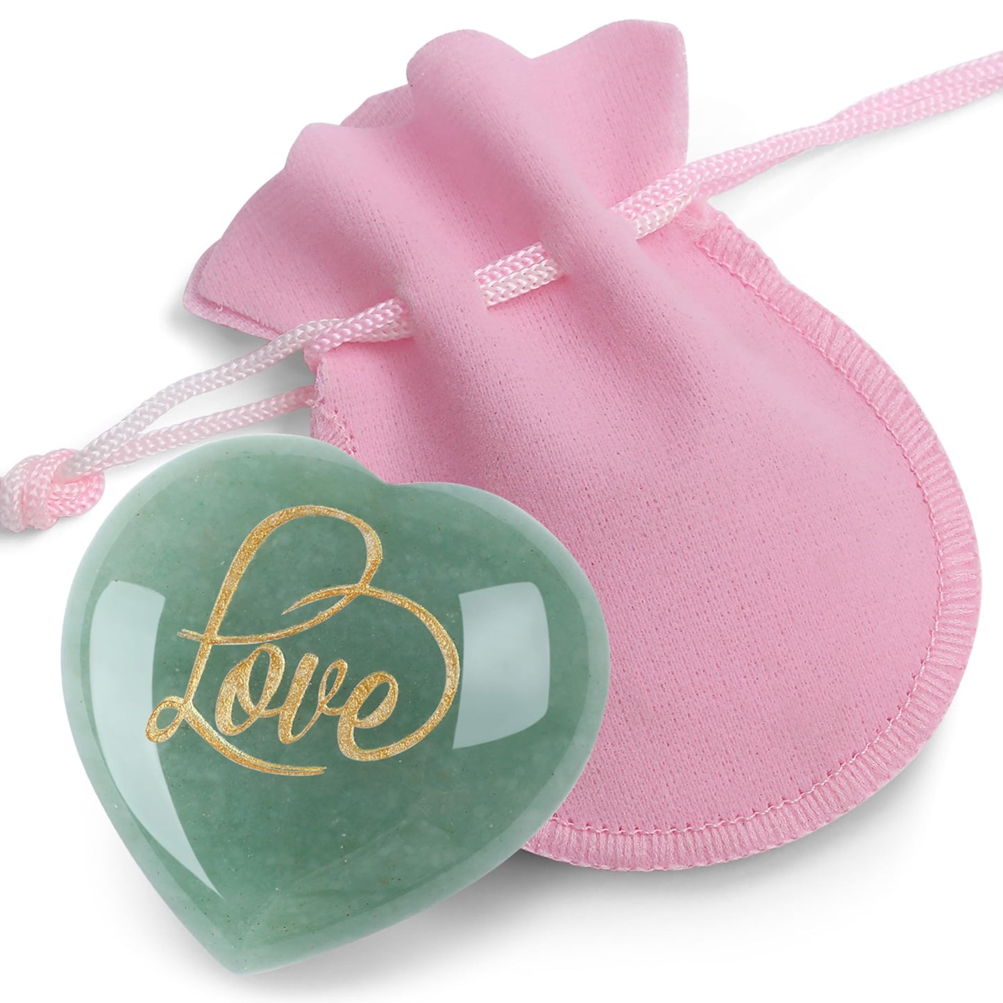 ZHIYUXI 45mm Green Aventurine Engraved Heart Stone St Patricks Day Decorations Healing Crystals Gem Stones Heart Shaped Rocks Polished Green Stones Meditation Healing Gifts for Women Reiki