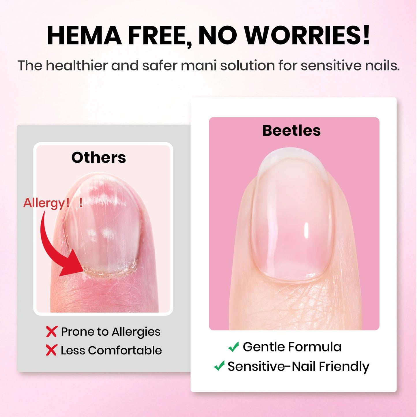 Beetles Gel Nail Kit Etch-X, Almond Medium, 288pcs 12 Sizes Nail Tips, 3Pcs 15ml HEMA-Free Nail Glue Top Coat & Base Gel Set, with Mini Lamp, Press On Nail, Long Lasting Extension DIY Set at Home