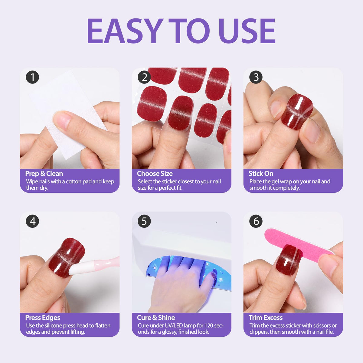 Makartt Semi Cured Gel Nail Strips Kit 2 Packs – Real Gel, Hema & TPO Free, 16 Sizes Anti-Lift Design, UV Required, Long Wear, Dual-Ended Tool & Prep Kit (Lavender Ombre)