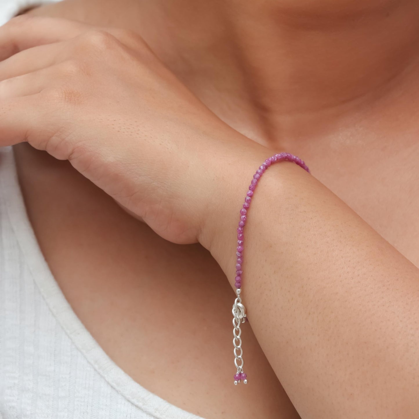 Gempires Handmade Black Rutilated Quartz Gemstone Beaded Bracelet for Women | 2.4–2.5 mm Faceted Natural Stone | Adjustable 7+1 Inch Silver Plated Chain | Dainty Minimalist Stacking Jewelry | Unique Crystal Gift