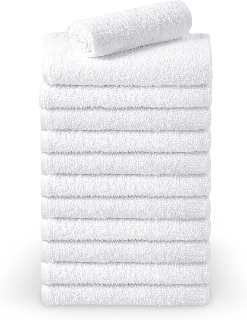MadeTerra S Premium Wash Cloth. Pack of 12-100% Cotton -Ultra Soft and Absorbent - Bathroom Hand Towels, Washcloths Bath Towels - Perfect for Hotel Kitchen Salon, Gym (Size: 13''x13'') (White)