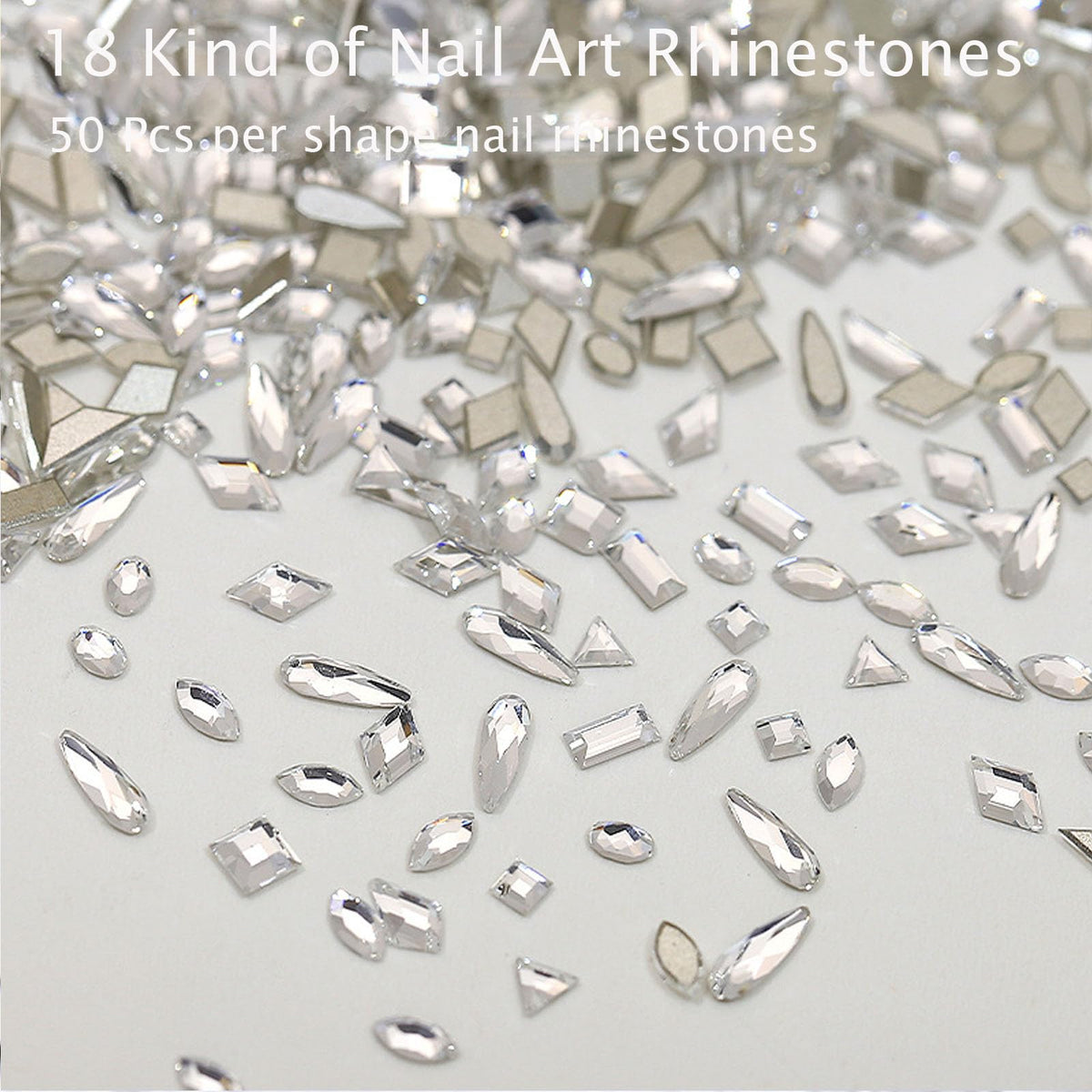 18 Types of 900 Special-Shaped Clear Nail Diamonds + 3200 Flat-Bottomed Nail Rhinestones, Nail Crystal Rhinestones Set with Tweezer + Pickup Pen
