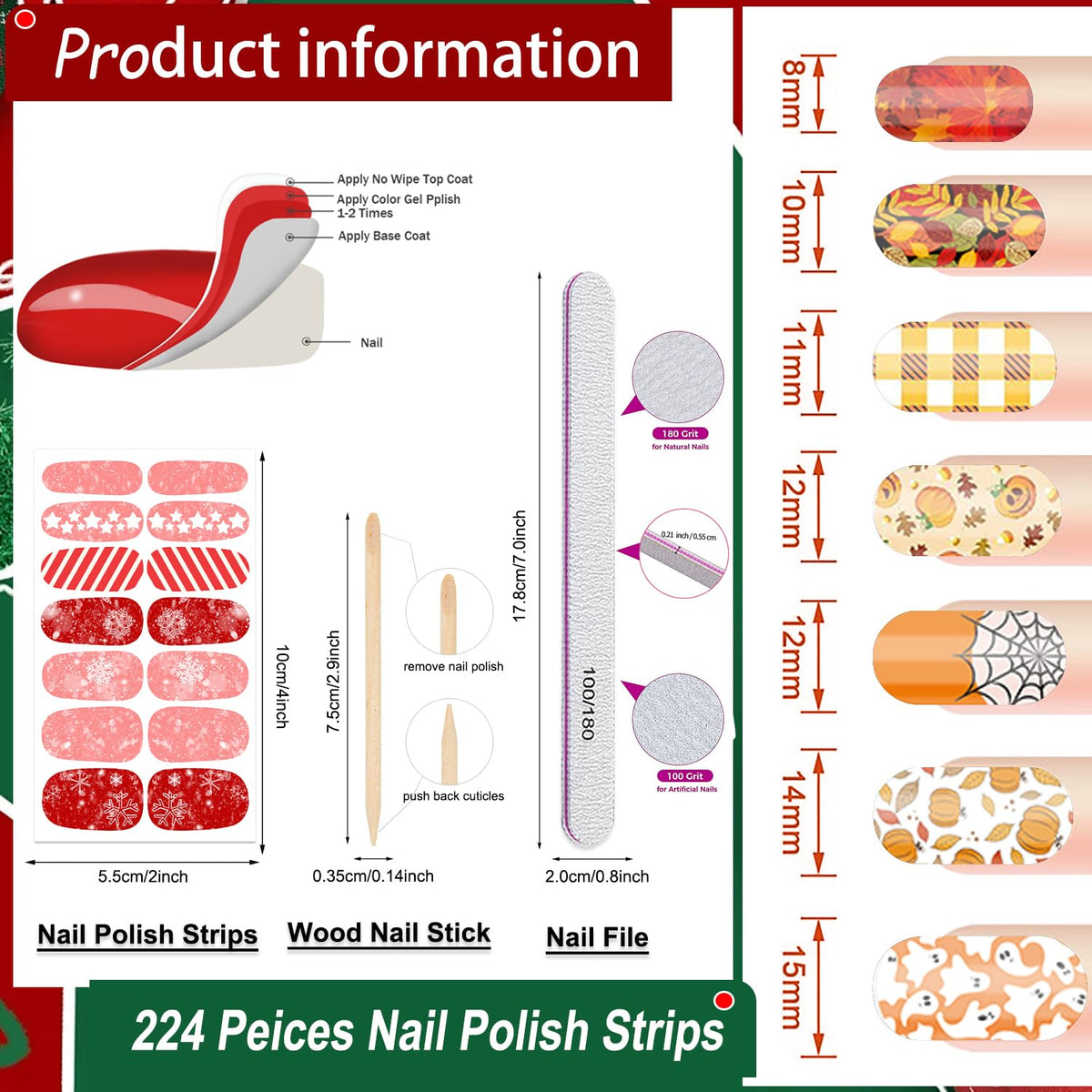 DANNEASY 280PCS/20 Sheets Nail Polish Strips - Halloween, Fall, Christmas Gel Nail Stickers Full Nail Wraps, UV Free | Easy to Stick | Adhesive Sticker Nails for Women with 1 File, 1 Cuticle Stick