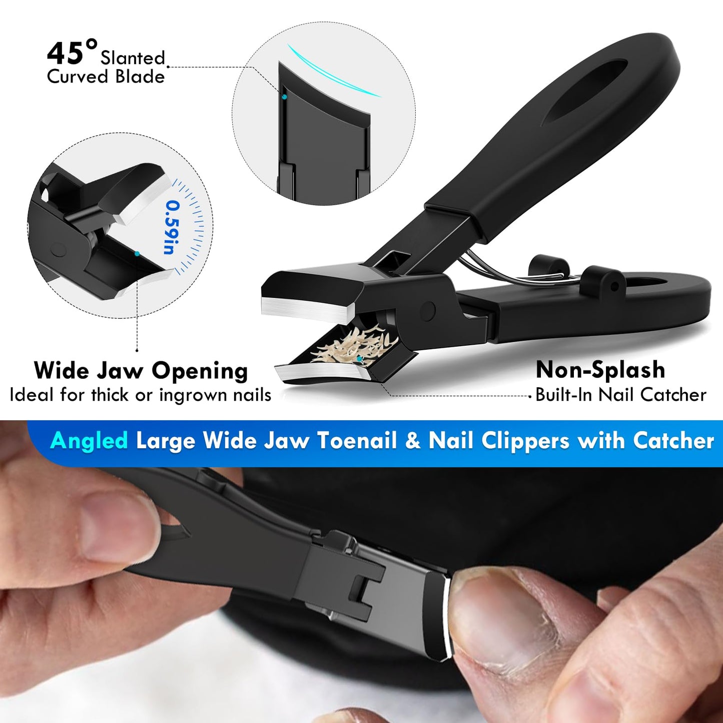 Professional Ingrown Toenail Tools Kit for Seniors,Wide Jaw Straight Nail Clippers,Large Angled Nail Clipper Cutters for Heavy Duty Thick Toe Nails or Fingernail,Manicure Set for Men Women
