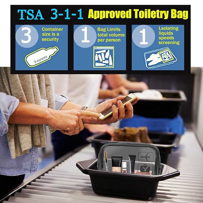 MODENGKONGJIAN TSA Approved Toiletry Bag, 3 Pcs Clear Toiletries Bags Quart Size Travel Makeup Cosmetic Bag for Women Men, Carry on Airport Airline Compliant Bag (Purple)
