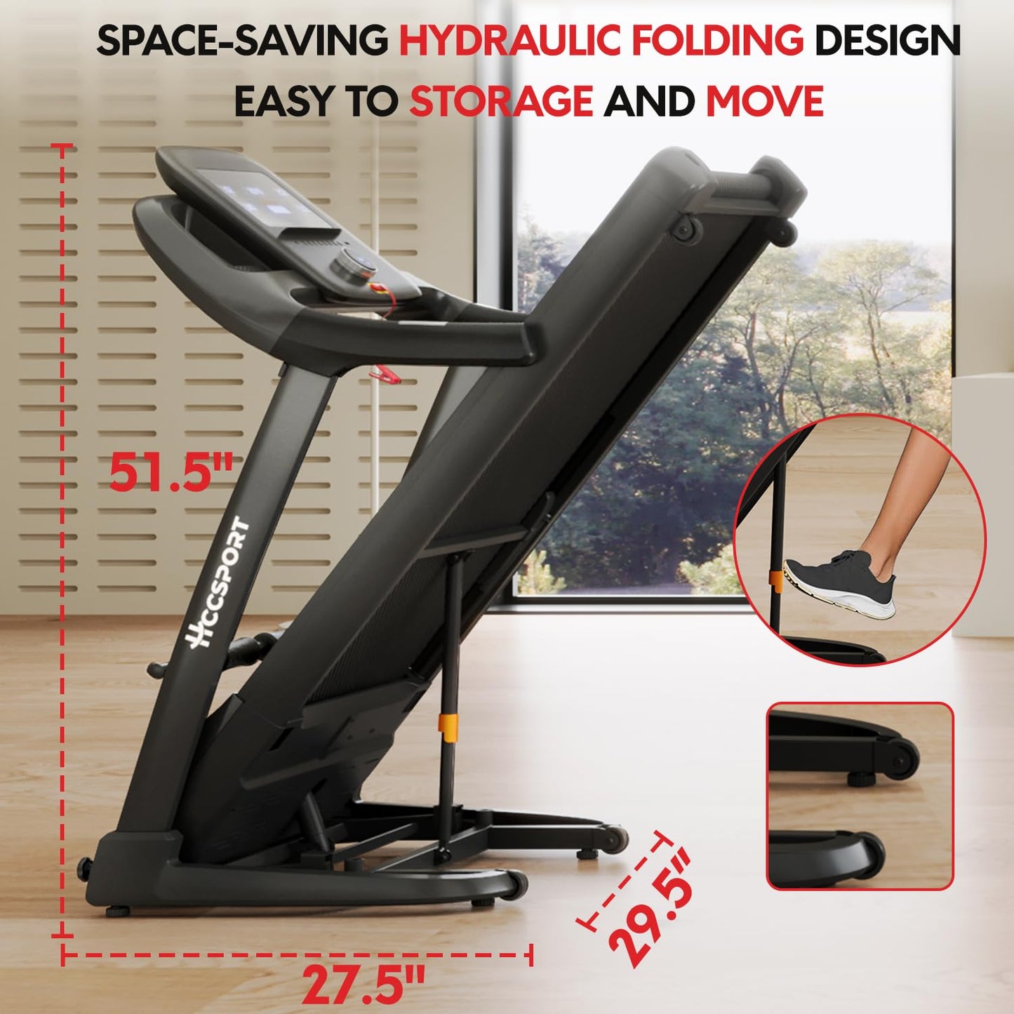 Hccsport Walking Treadmill with 16% Auto Incline, Air Cushioning Shock Absorption 300+ Weight Capacity Foldable Treadmill for Home Office with Pulse Sensors, 10 Mph Speed 18.5'' Wide Belt Quiet Motor