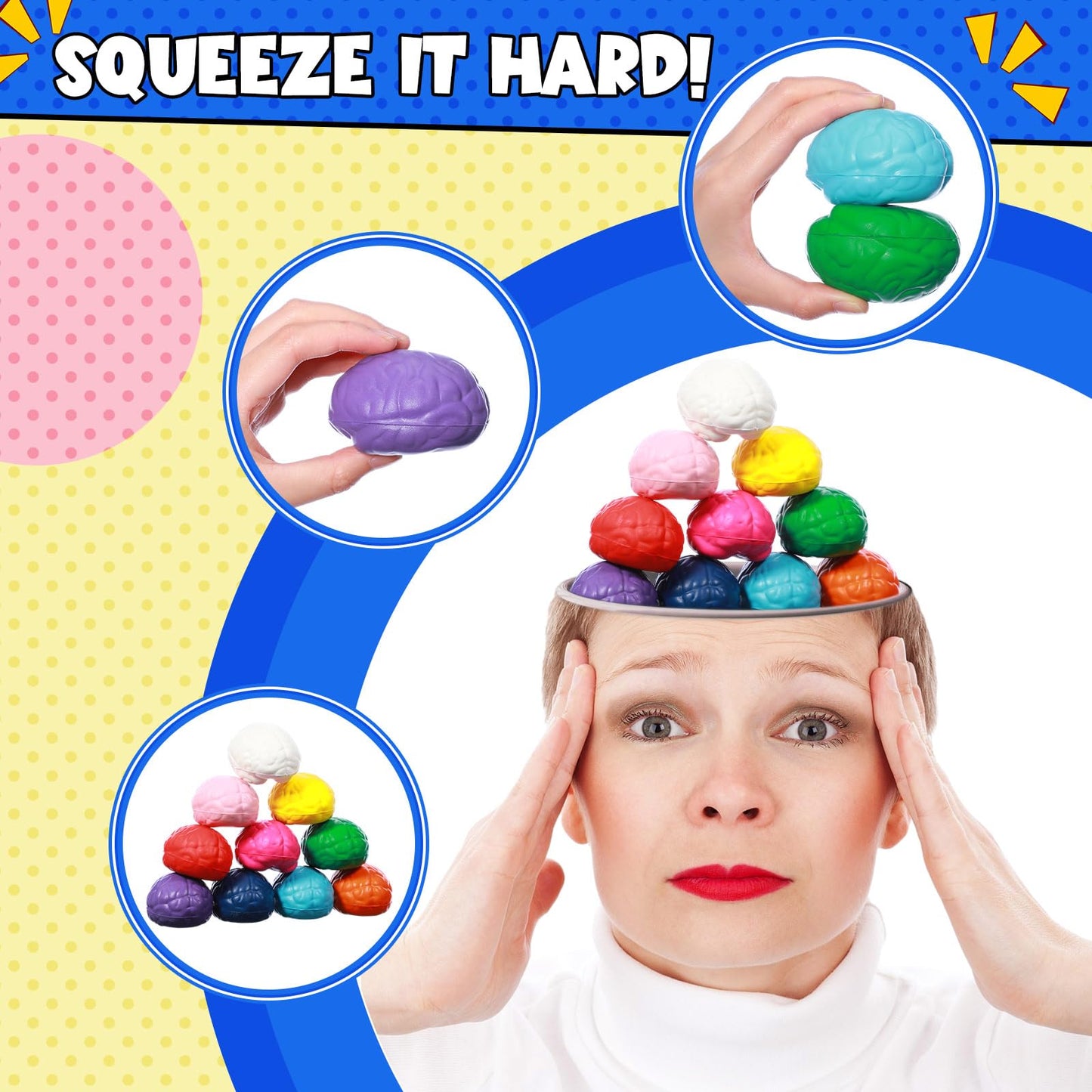 Kasyat 40 Pcs Brain Stress Ball 3 Colorful Large Brain Shaped Stress Ball Bulk Halloween Party PU Hand Muscle Exercise Pressure Prop for Adult Improving Grip Strength Object Recognition Prop Mold