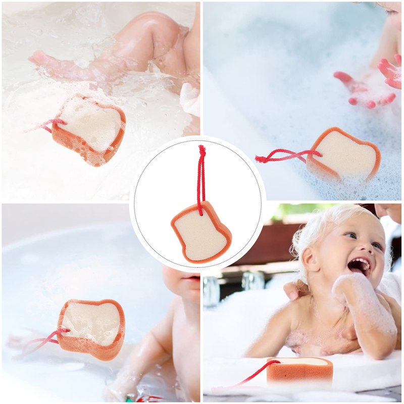 Healifty Baby Bath Brush 4.33X3.74 Inch Soft Bread Scrub Sponge Toddler Bath Sponge Gentle Shower Brush for Daily Baby Skin Care and Travel