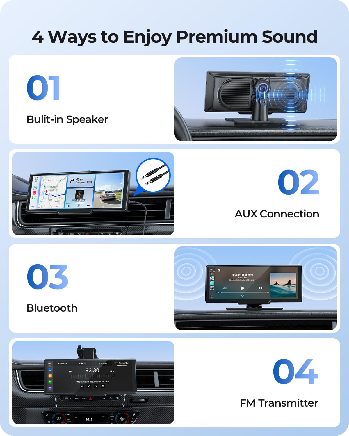 9.26" Carplay Screen with 4K Dash Cam & HD Backup Camera, Wireless Portable Car Play Screen for Apple CarPlay & Android Auto, OTA, Bluetooth 5.0, Mirror Link, Voice Control, GPS Navigation, FM
