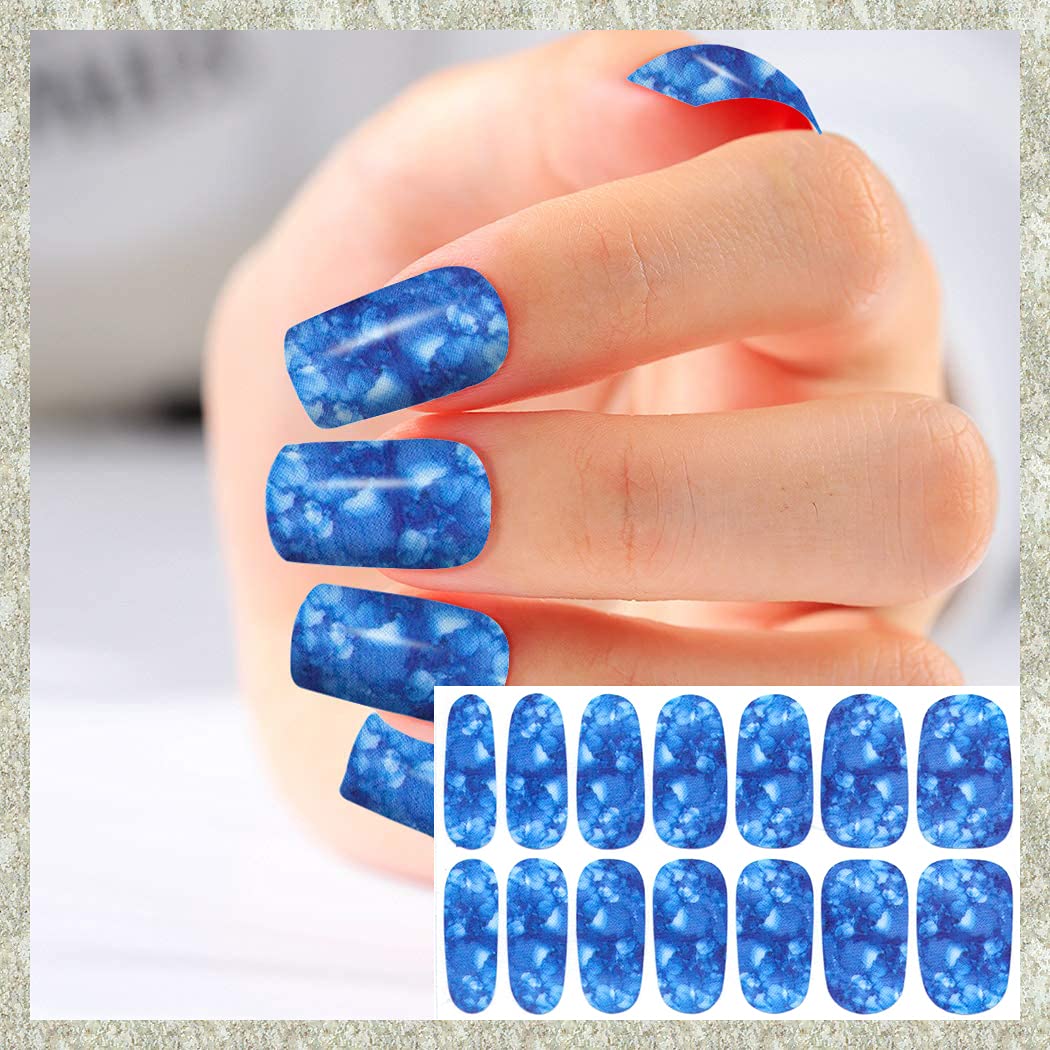 WOKOTO 20 Sheets Marble Peel and Stick Nail Polish Strips - Candy Color Gradient Full Marble Nail Polish Stickers Wraps for Women Girls with Nail File Stick On Nail Strips