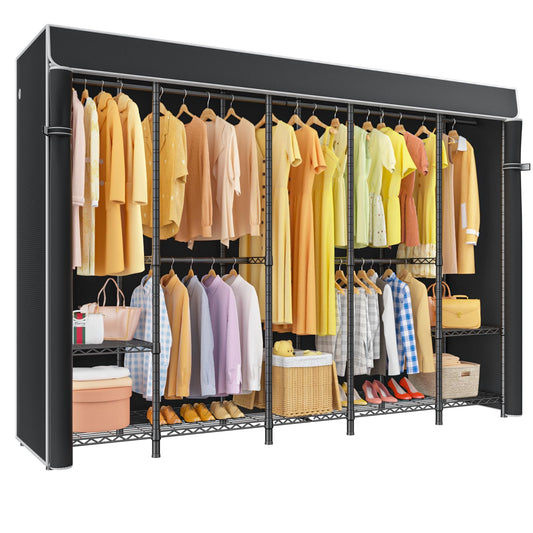 ULIFHOME H50C Extra Large Clothes Rack with Cover, Freestanding Portable Closet, Covered Clothing Racks for Hanging Clothes, Heavy Duty Garment Rack, Wardrobe Closet with Black Cover Max Load 1350 Lbs