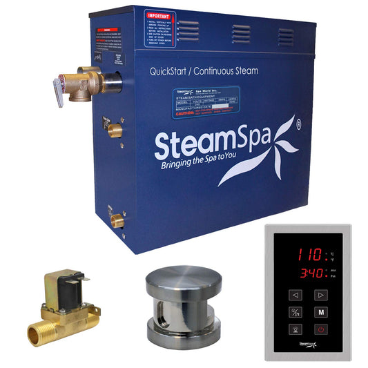 STEAMSPA 6kW Steam Sauna Generator Sentry Series 240V Steam Generator with Touch Screen, Steamhead, Built-in Steam Shower Auto Drain, ACU Quickstart Steam Bath Generator (Brushed Nickel)
