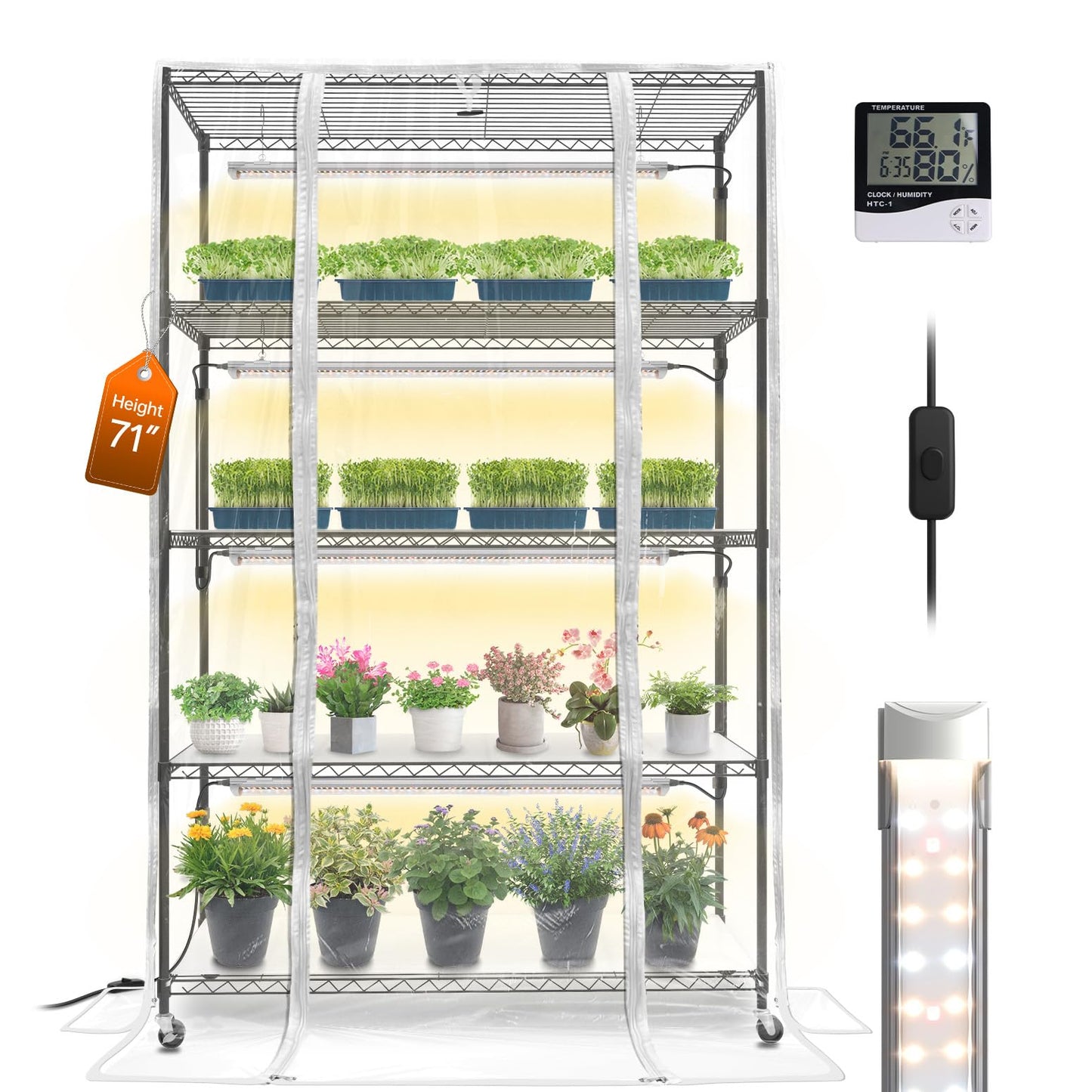 Bstrip Indoor Greenhouse with Grow Light, Plant Shelf with 4 Pack T8 Full Spectrum Plant Lights and Cover, mini Greenhouse for Indoor Plant, Seed Starting, Seed Tray, (47.2" L x 17.8" W x 71" H)