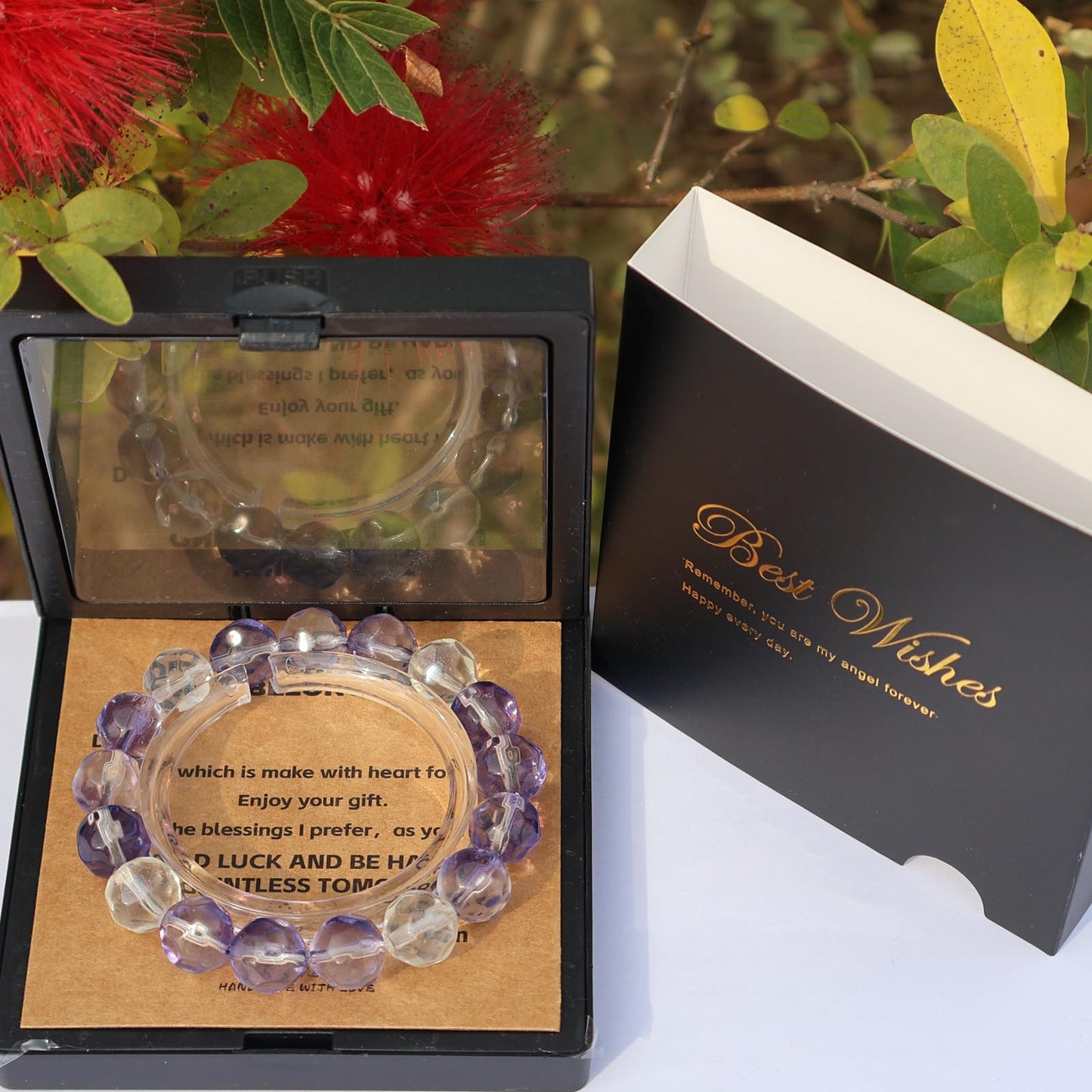 Iridescent Beads Healing Bracelet - Calming Chakra Quartz for Anxiety Relief & Stress Reduction, Yoga Jewelry Gift for Men Women (07 Ink Purple Healing Bracelet)