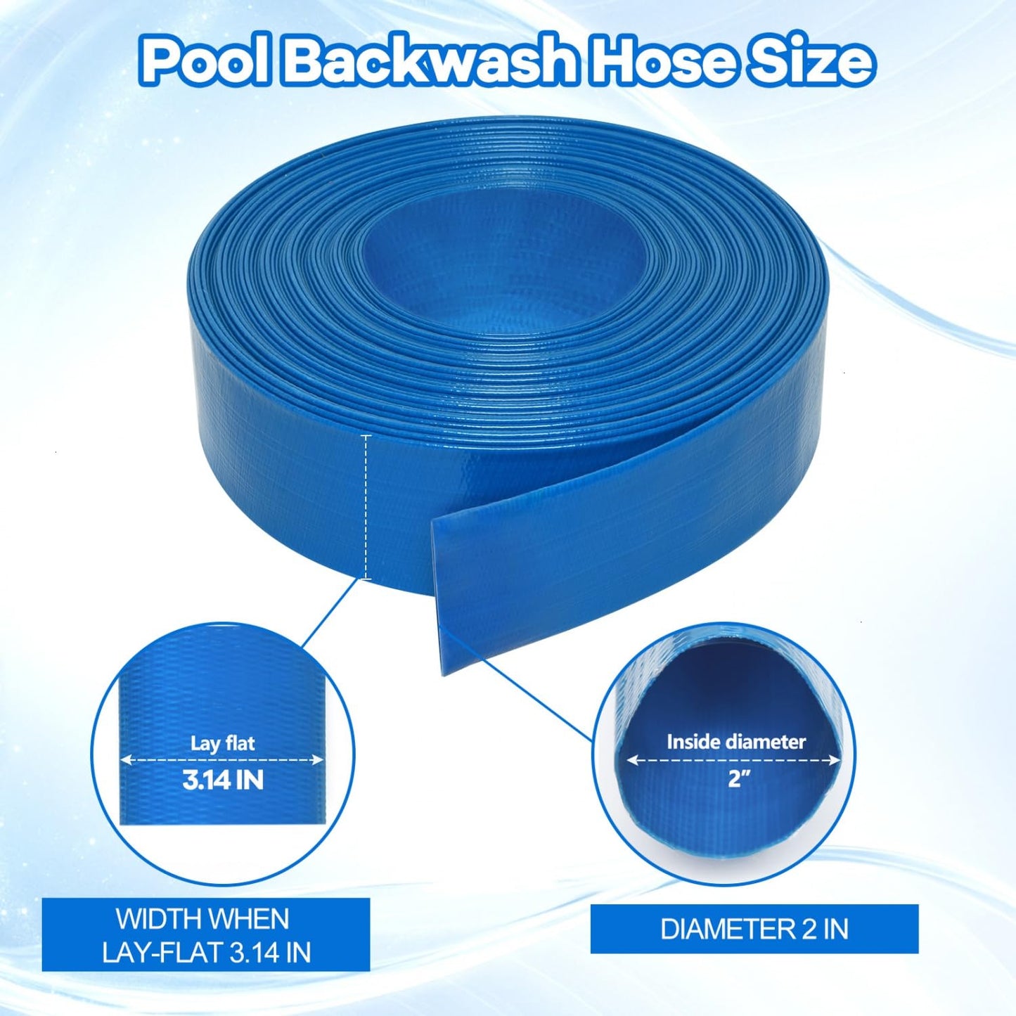 Gonioa 2 inches x 25 FT Heavy-Duty PVC Swimming Pool Backwash Hose, Reinforced Discharge Hose with Clamp for Swimming Pools, Blue