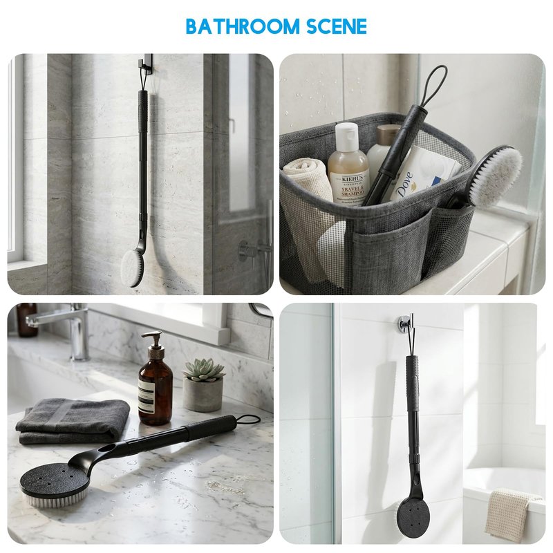 Long Handle Back Scrubber for Shower, 25.7” Telescopic Anti-Slip Bath Brush, Easy Reach Back Cleaner for Exfoliating Dead Skin, Great for Elderly, Disabled & Hard-to-Reach Areas