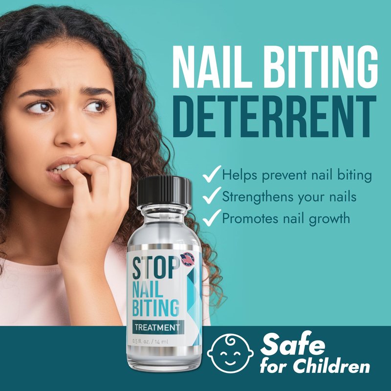 Stop Nail Biting Treatment for Kids & Adults – Bitter Taste No-Bite Nail Polish, Thumb Sucking Deterrent, Non-Toxic Safe Formula, Supports Healthy Nail Growth – 0.5 fl oz
