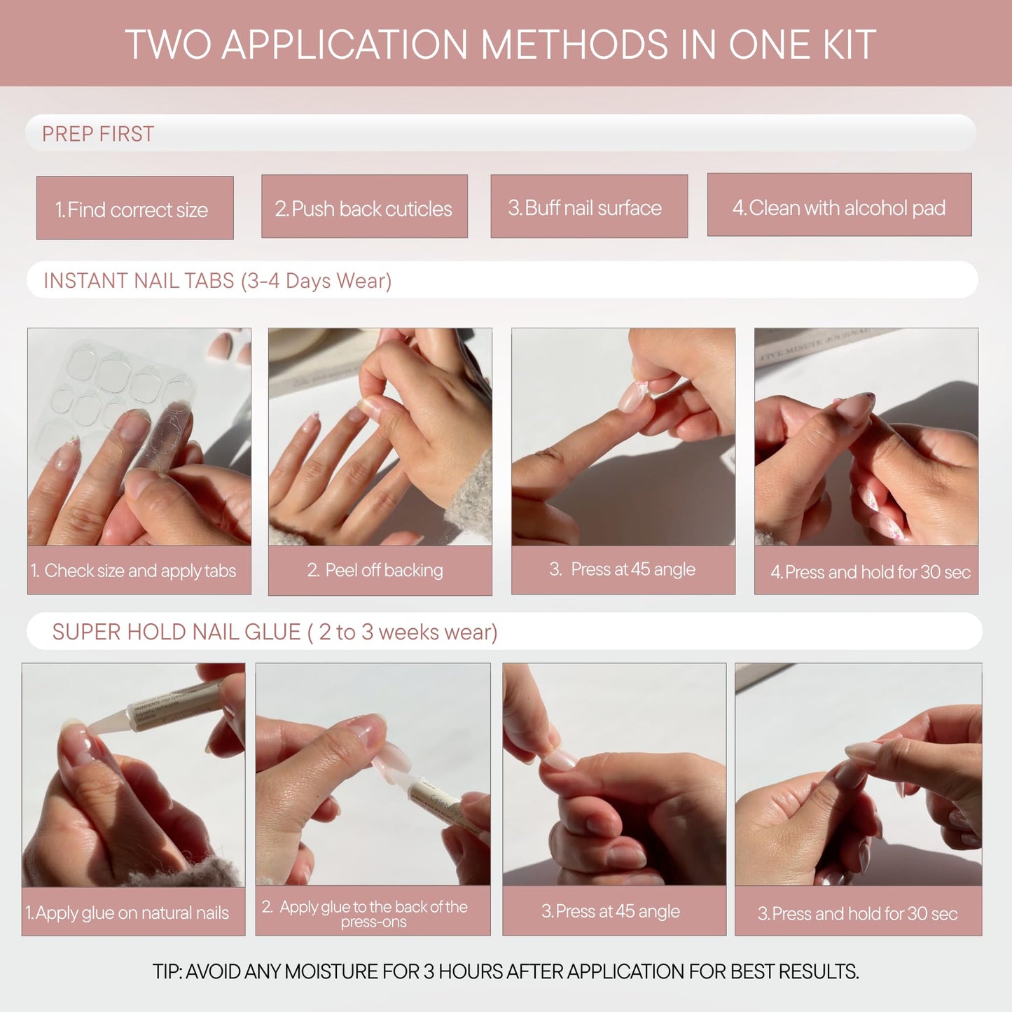 Celebritips Press On Nails - Salon U-ltimate™ | Sheer Milk, Short Coffin Nails, Reusable | 16 sizes - 32 Nails Kit with Glue and Sticky Tabs