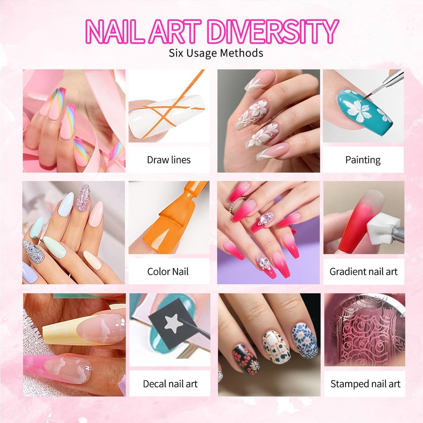 AOBOO 9 Colors Ombre Gel Nail Polish Palette Pat Gradient Painting Gel With 100PCS Nail Sponges & Grabbing Pen ,Soft And Easy To Shoot For Acrylic And Natural Nails ,French Manicure DIY Nail Art (6)