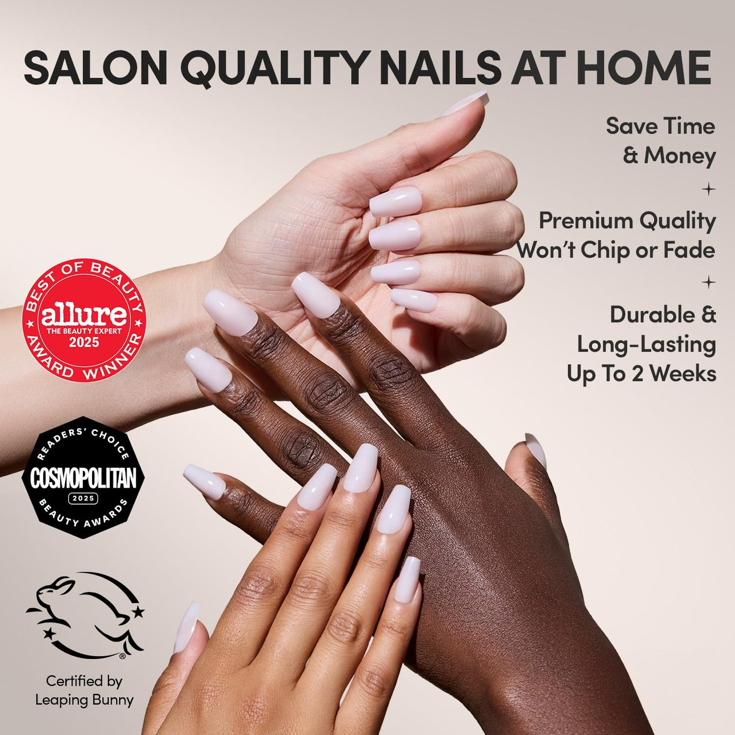 Glamnetic Medium Coffin Press-On Nails Bundle - Blush Dream, Oat Milk, Balsamic Glaze, & Delicate Touch | Milky Pink Fake Nails | Milky White False Nails | Glazed Black French Tips | Glazed Nude Nails