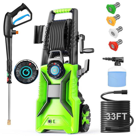 Electric Pressure Washer,5000 PSI 3.9GPM Adjustable Pressure,Power Washer Electric Powered with Foam Cannon,4 Nozzle,33FT Hose and Soap Bottle for Home/Cars/Fences (Green)