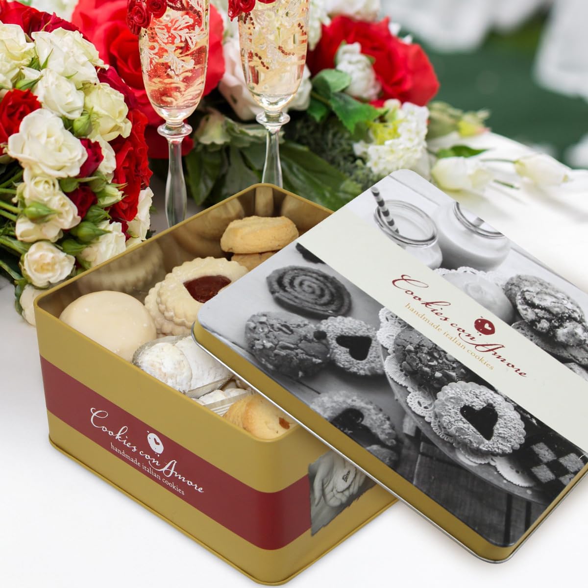 Assorted Italian Cookies Gift Box, 30+ Pieces Individually Wrapped Traditional Gourmet Cookies - 2Lb Square Tin with Authentic Premium Pastries for Holiday Gifting, Coffee Pairing, and Christmas Celebrations