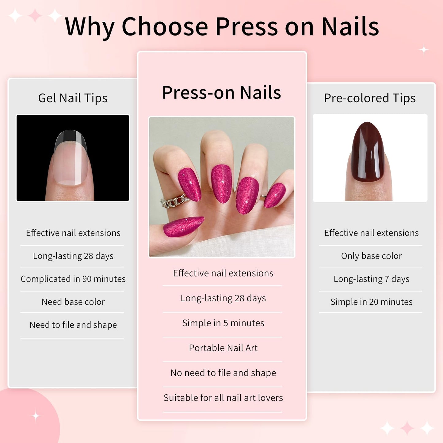 Rose Red Almond Cat Eyes Press On Nails,12 Sizes - 24 Pcs Soft Gel Red Medium Fake Nails Kit with Nail Glue, Natural Reusable Stick On False Nails for Women and Girls SK1024