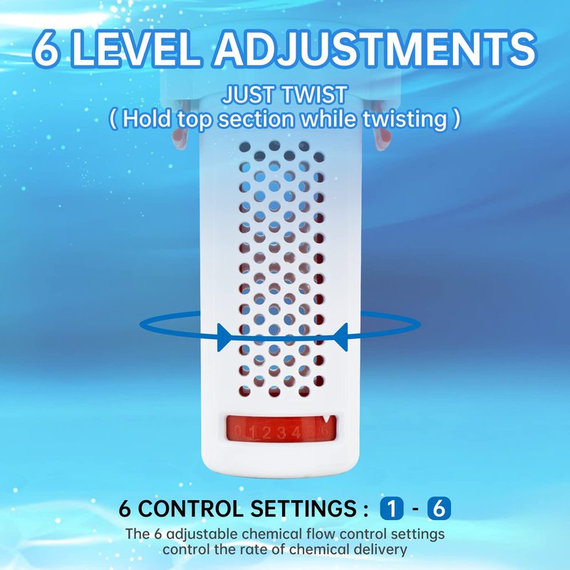 b&h Pool Chlorine Dispenser for 1 Inch Tablets Only - Mini Floating Chlorine Floater, Spa, Tub & Small Pool Bromine Holder, 6 Flow Level Control Settings, White