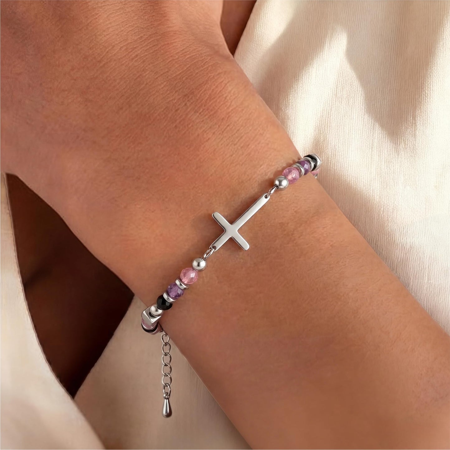 40th Birthday Gifts Women, 40th Birthday Decorations for Women, Dainty Christian Cross Bracelet – Adjustable Anxiety Relief Friendship Jewelry for Friend, Sister, Wife