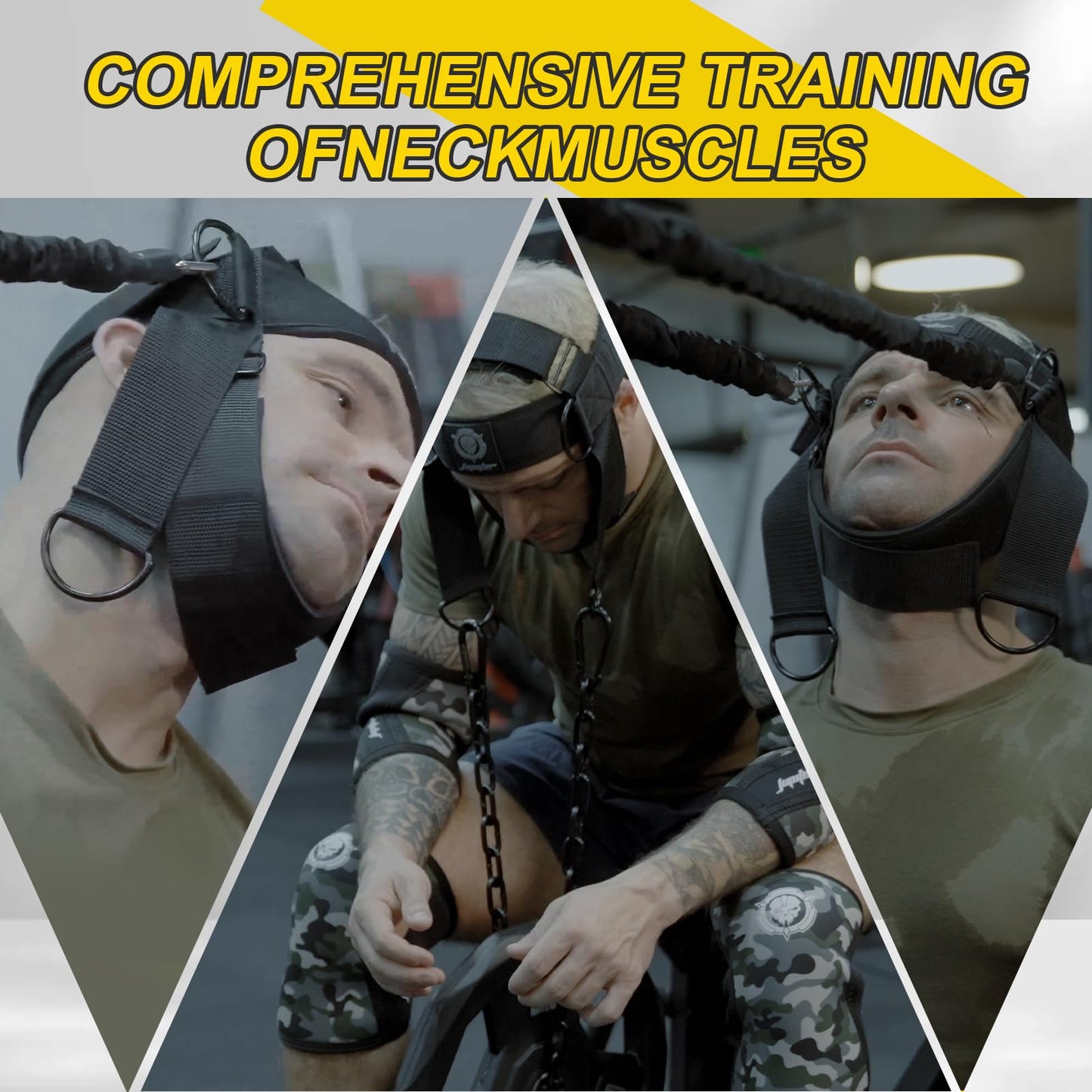 Military Green Camo Neck Trainer | Adjustable Neck Stretcher Exerciser with 15lb Resistance Band for Home Gym, Relieve Neck Tension & Strength Training