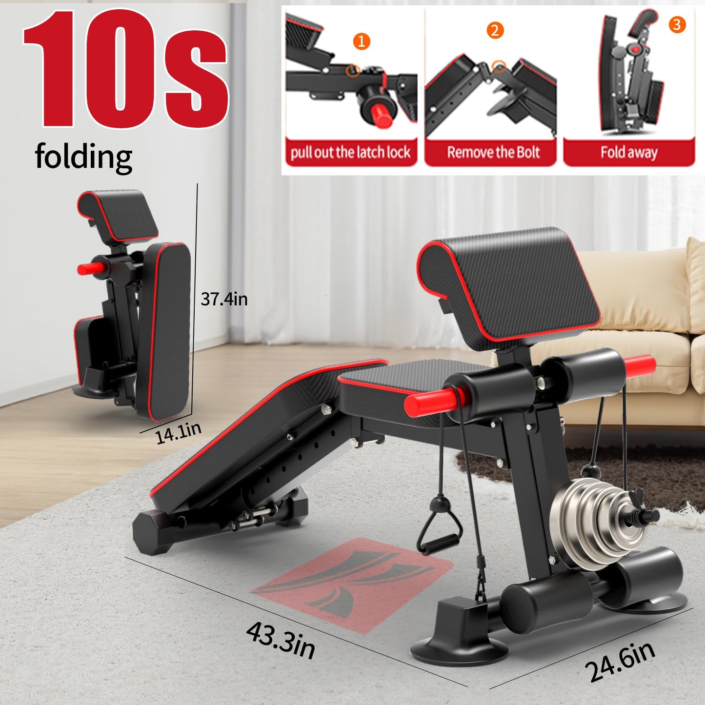 Adjustable Weight Bench,Utility Workout Bench Foldable Incline Decline Benches for Home Gym Full Body Workout,Load 330LBS
