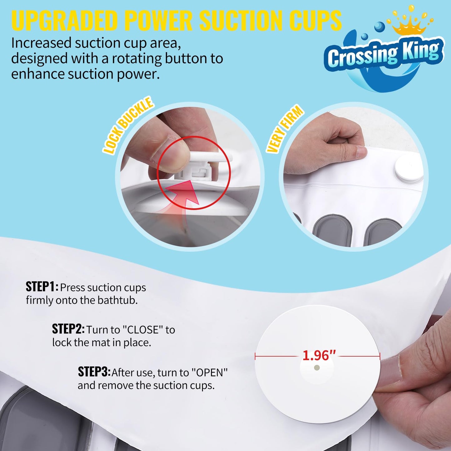 Crossing King Bubble Bath Mat Tub Spa Massager, Portable Spa Bubble Bath Massager with Upgraded Powerful Suction Cup, Electric Air Pump, Pillow and Remote Control for Relaxation 45 * 17in (Grey)