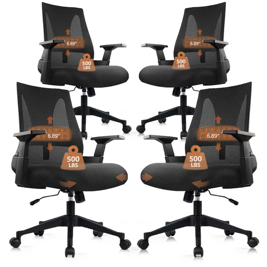 CLATINA 500lbs Big and Tall Office Chair Heavy Duty Mesh Ergonomic Computer Chairs with Adjustable Lumbar Support and Wide Comfy Seat for Home Office Conference Heavy People, Black, 4 Pack