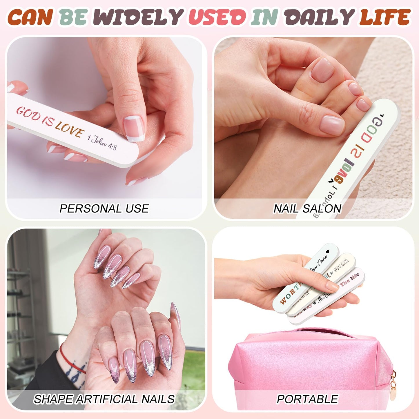 Lanties 50 Pcs Christian Gifts for Women Bulk Christian Nail File Bulk with Bible Scripture Religious Gift Mini Emery Board Nail Files for Teacher Employee Appreciation