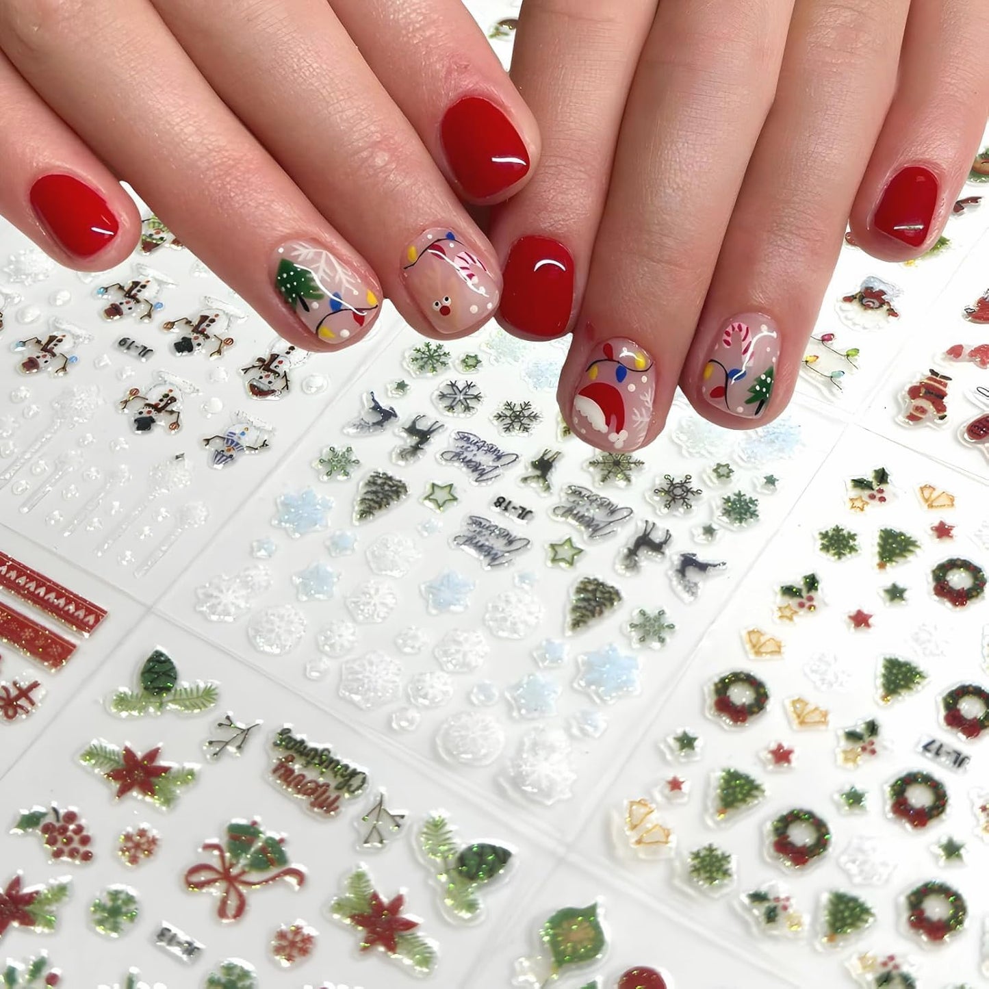 30sheet Christmas Nail Art Stickers Decals 3D Self-Adhesive Nail Stickers for Nail Art Winter Xmas Themed Elements Design Nail Stickers Snow Nails Supplies for Women Manicure Decorations