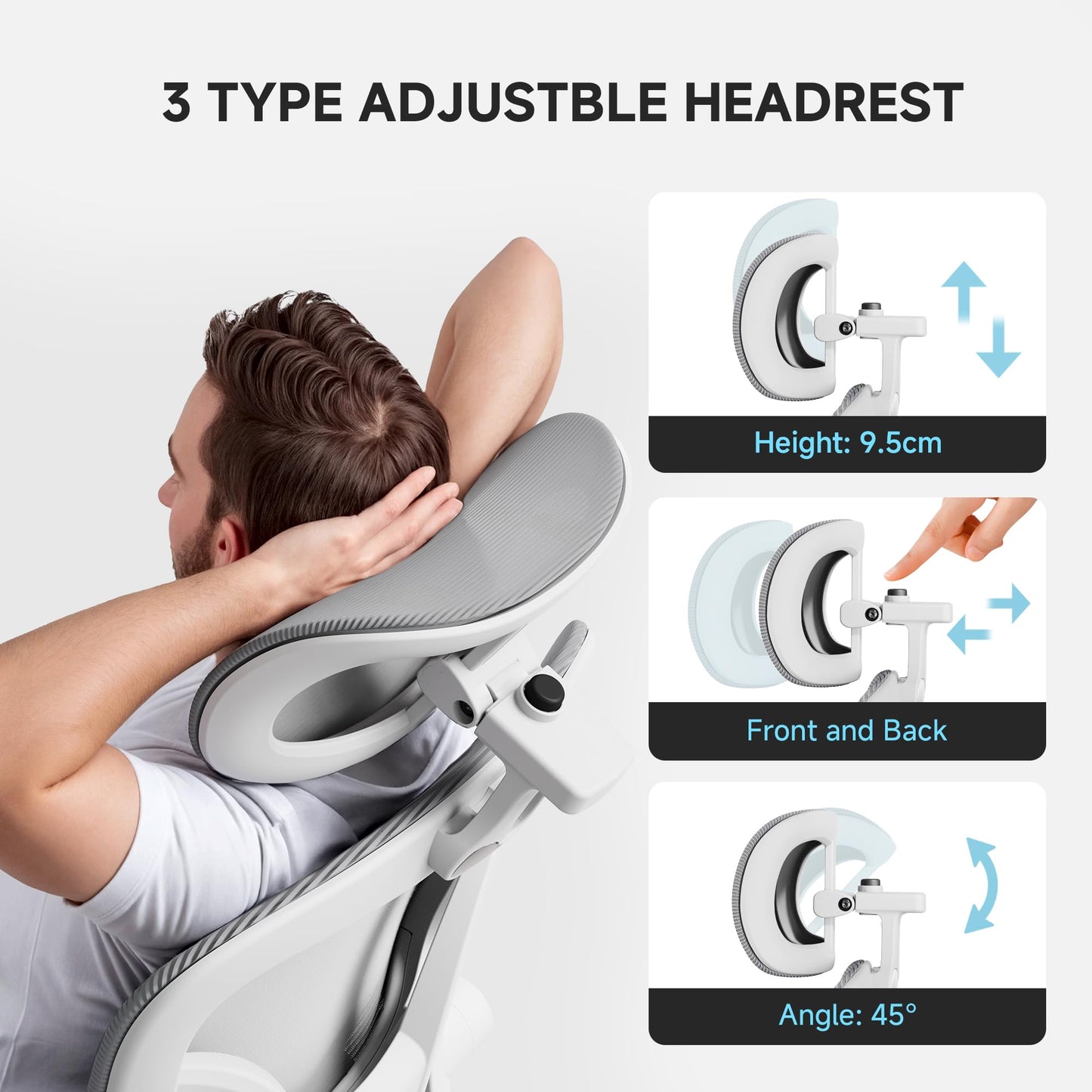 PKPT Ergonomic Office Chair, 330LBS Desk Chair with 3-Level Lumbar Support & Headrest, Breathable Mesh Backrest, Flip-Up Armrests for Home Office and Gaming, White and Gray