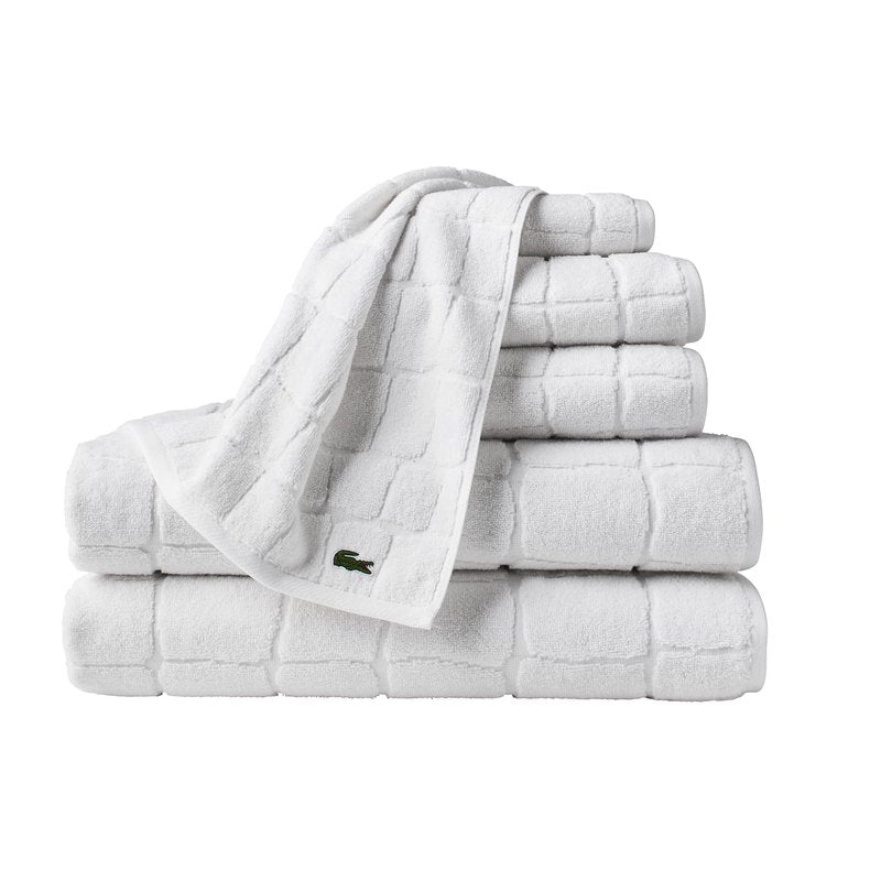 Lacoste Croc Scale 100% Cotton Towels – Highly Absorbent & Quick Drying, Premium Super Soft, White, 2 Bath Towels (30"x56"), 2 Hand Towels (16"x30"), 2 Washcloths (13"x13") 6PC Bath Towel Set