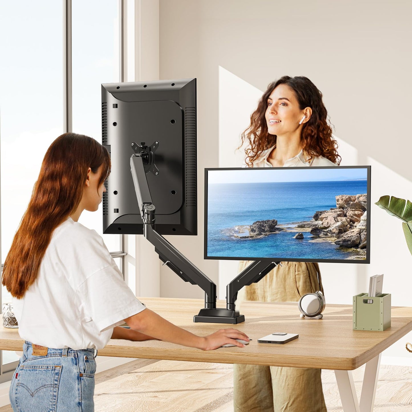 MOUNT PRO Dual Monitor Stand for Two Screens up to 43 Inch, Heavy Duty Ultrawide Double Monitor Arm Holds up to 33lbs Each, Premium Adjustable Computer Monitor Mount for 2 Monitors, VESA Desk Mount