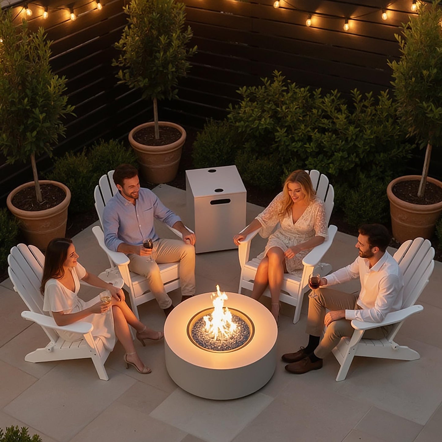 TLGREEN 30in Outdoor Propane Fire Pit Table,2 in 1 Round Gas Fire Pit Table with Tank,50,000 BTU,Rain Cover,304 Stainless Burner,Blue Glass,for Outside,Patio,Deck,Backyard,Garden,Pool,Light Grey